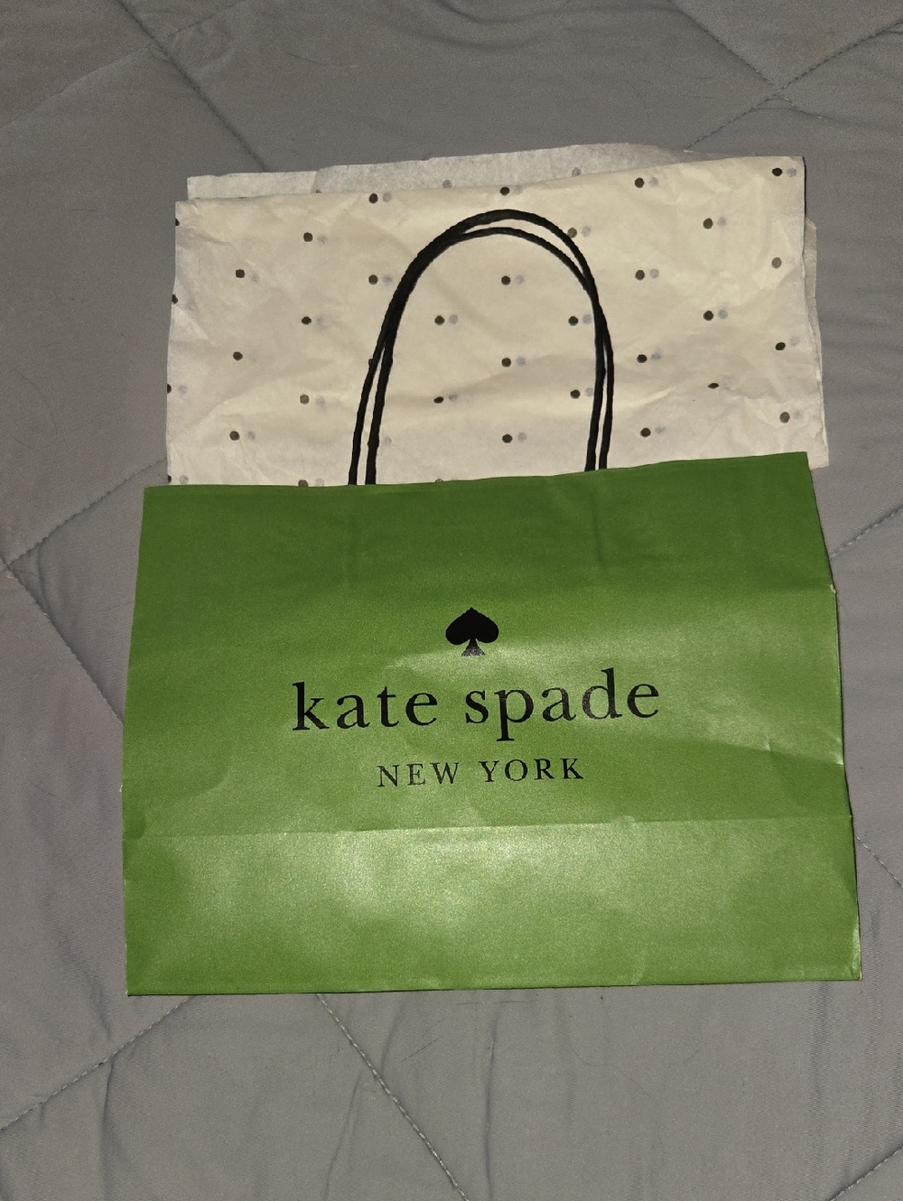 Kate Spade Green Paper Tote with Black Logo and Handles And Tissue Paper